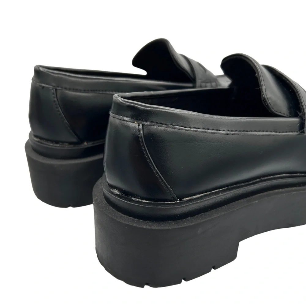 H&M Black Faux Leather Chunky Platform Preppy Slip On Penny Loafers (6)